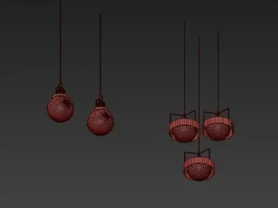 Pendant set of gold lights 3D model
