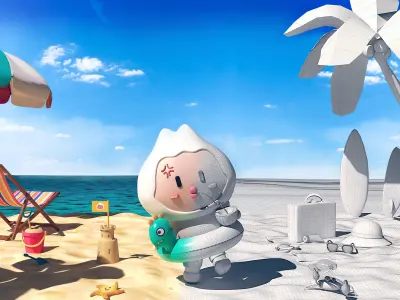 3D beach animal crossing character on Low-poly 3D model