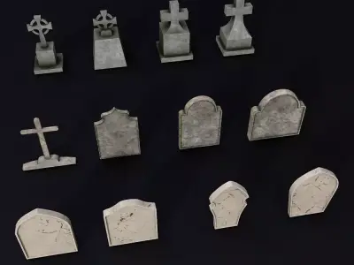 Tombstone low poly 3d model set 2 group of gravestones Low-poly 3D model