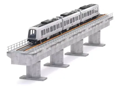 Hitachi Rail Driverless Metro Copenhagen with Railway Bridge 3D model