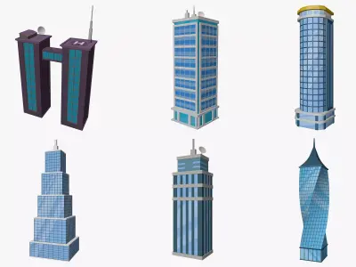 Cartoon Skyscraper Pack Low-poly 3D model