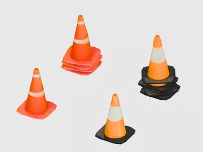 Fire Hydrant Traffic Cone Stylized Roadside 3D Asset Pack Low-poly 3D model
