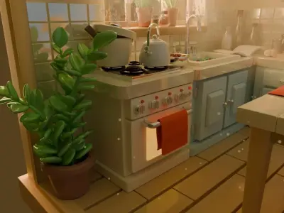 Cozy Village Kitchen Diorama Low-poly 3D model