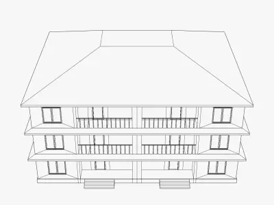 Realistic Indian Three-Story Apartment Building Low-poly 3D model