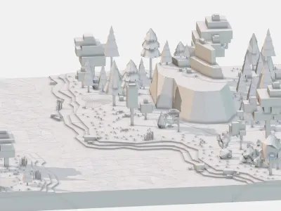 mountain landscape river Low-poly 3D model