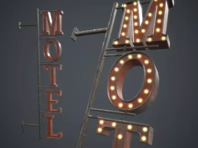  Old Metal Motel Sign PBR Game Ready Low-poly 3D model