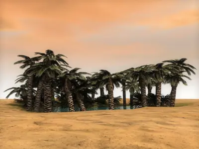 Low Poly oasis desert island with palm trees Low-poly 3D model