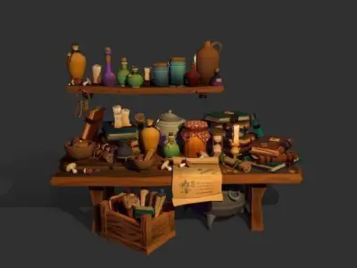 Stylish Magician Alchemist Table Low-poly 3D model