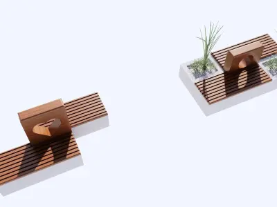BENCH-2 PEIECES Low-poly 3D model