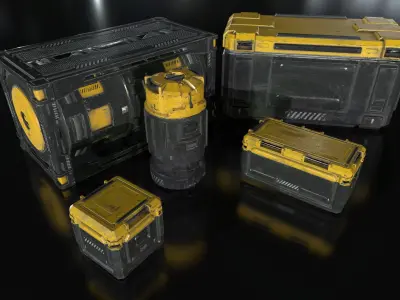 Sci-Fi Industrial Crate Collection Game Ready PBR Textures Low-poly 3D model