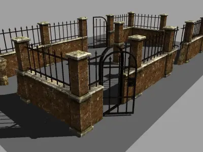 Old brick fence construction set Free low-poly 3D model