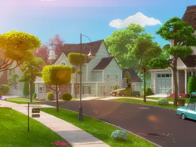 Cartoon Village Town Home City 3D model