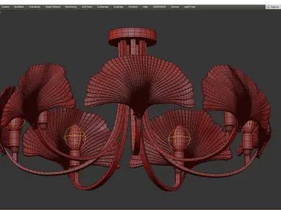 Ginkgo chandelier with brass and glass leaves Low-poly 3D model