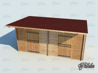 Stables wooden shed with roof Low-poly 3D model