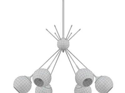 MID-CENTURY six light chandelier in brass with globes 3D model