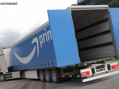 Electric Truck with Prime Trailer Rigged for Cinema 4D 