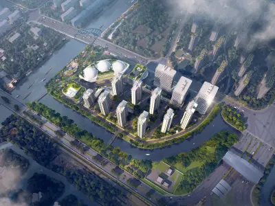 Modern Waterfront Mixed-Use Masterplan with Office Towers 3D model