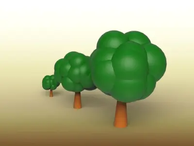 LowPoly Tree three trees in field Low-poly 3D model