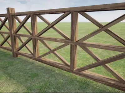 Modular Wooden Fence Low-poly 3D model