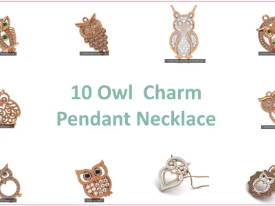10 Owl  Charm Pendant Necklace 3D Model Pack