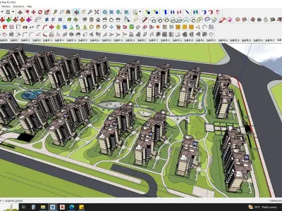 16 APARTMENT BUILDINGS AROUND LANDSCAPE 3D MODEL 3D model