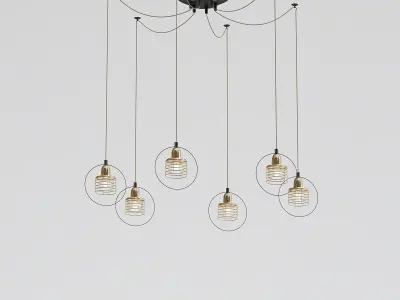 FESTER pendant light with five glass globes hanging from it 3D model