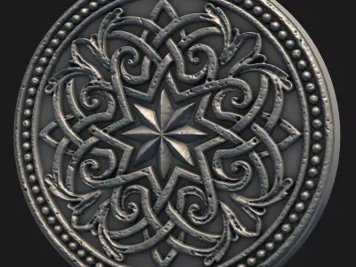 Decorative Stone Rosette Relief Round Wall Ornament STL 3D print model