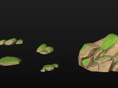 Modular Asset Pack of Stylized Green Rocks with Moss Low-poly 3D model