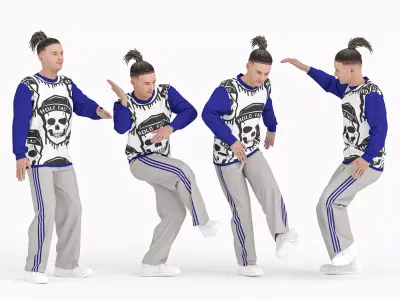 Man in 04 Poses Street Dance Low-poly 3D model
