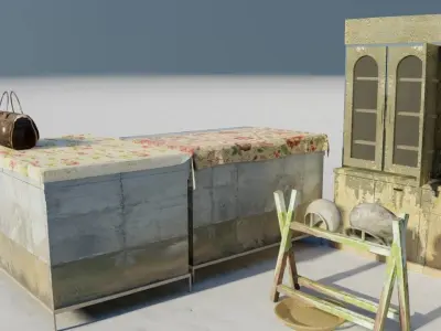 Village Furnitures Low-poly 3D model