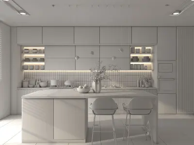 Modern Soft Pink Kitchen Interior Vray 3ds Max Scene 3D model