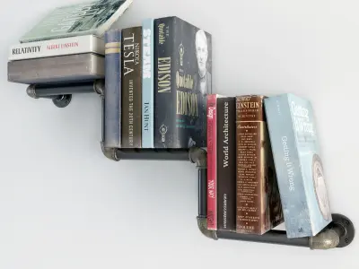 Collection bookshelves industrial pipe bookcase 3D model