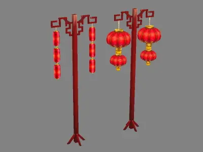 Ancient Chinese Street Lamps-Festival Lantern Low-poly 3D model