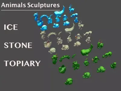 Stylized Animal Sculptures Pack Low-poly 3D model