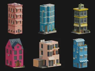 Stylish Buildings Low-poly 3D model