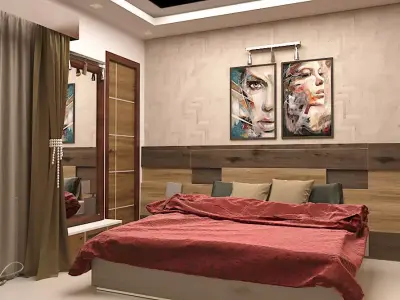 BEDROOM with bed and paintings on wall 3D model