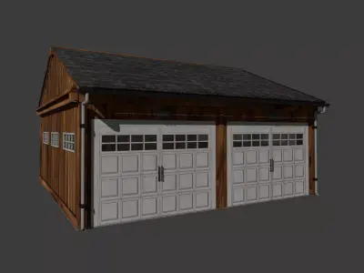 Wood Doble Garage with Interior Low-poly 3D model