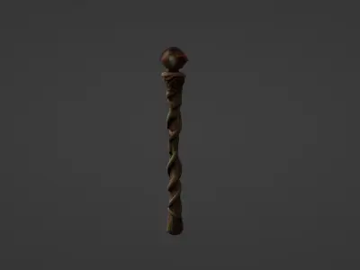 Ancient Wizards Staff with Glowing Crystal Orb 3D model