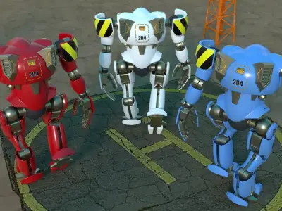 Fully rigged cartoon mecha Low-poly 3D model