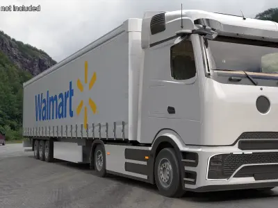  Electric Truck with Walmart Trailer White Rigged for Maya 