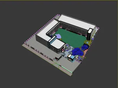 Greening of kindergarten playground and outdoor game ground 3D model