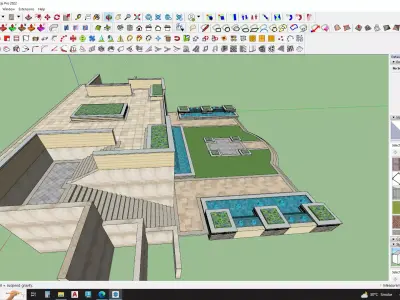 3d model of Podium deck landscape with fountains 3D model