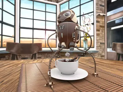 ARoboCoffee1 robot with cup of coffee on table 3D model