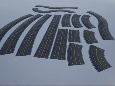 Modular Cracked 4-Lane Highway Roads 4K-2K Low-poly 3D model