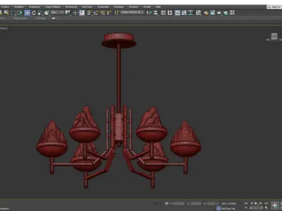 AMINA brass chandelier with four glass shades Low-poly 3D model