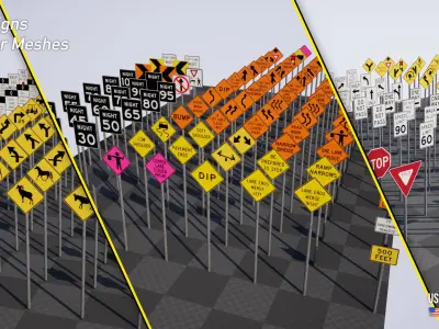 US Traffic Sign Bundle - 332 Signs Low-poly 3D model