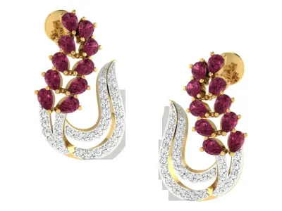 Light Weight Yellow Gold Diamond Earring  -EAR-019 3D print model