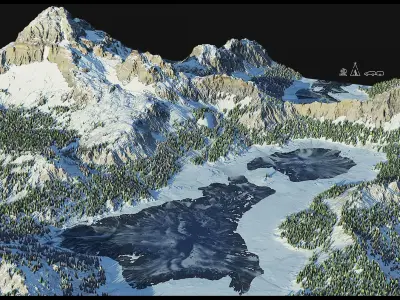 Winter Lake Landscape - World Machine 3D model Low-poly 3D model