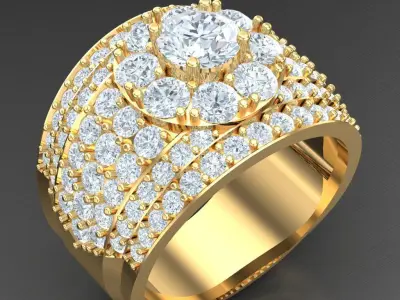Light Gold Diamond Men Ring 2MR017 3D model