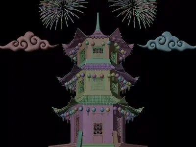 Chinese New Year Traditional Tower Building  3D model